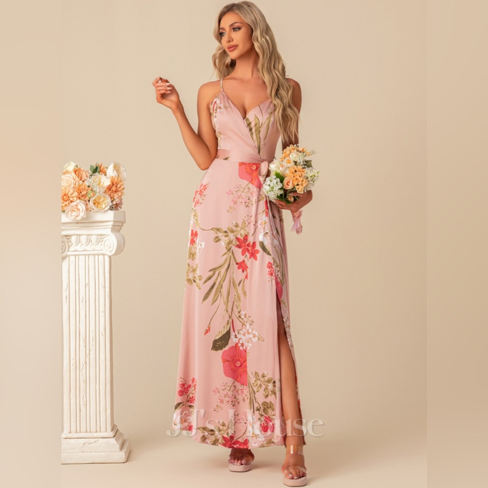 JJ’s House Floral Print V-Neck A-Line Satin Maxi Dress Size Medium NWT🌺🌺